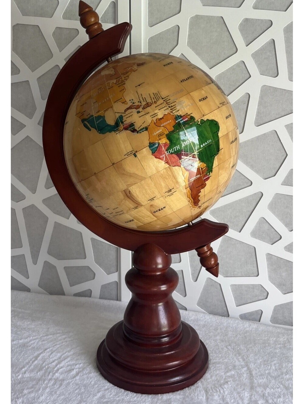 LARGE STATEMENT GLOBE 30” Rotating World Map Wood Stand Home Decor Stunning